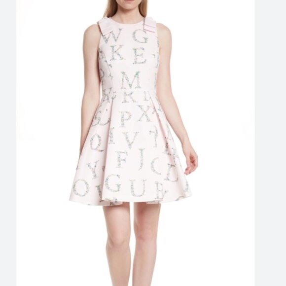ted baker zowey unity floral bow skater dress pink size 4 nwot - Picture 1 of 7